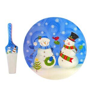Snowman and Snowwoman Ceramic Cake Plate & Server